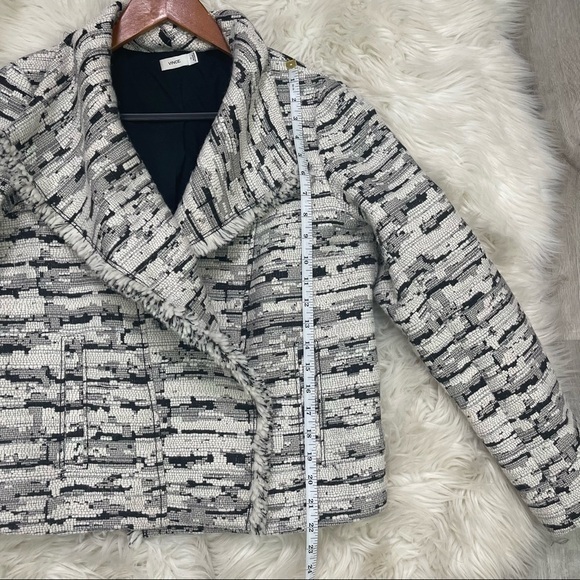 Vince Frayed Edge Jacket Blazer‎ Black & White Wool - Picture 7 of 11